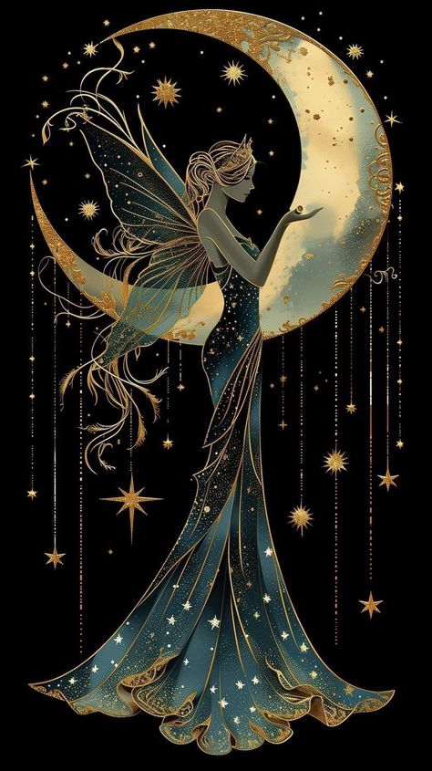 Moon Stars Art, Creature Fantasy, Moon Fairy, Beautiful Butterflies Art, Fairy Artwork, Celestial Art, Goddess Art, Pretty Wallpapers Backgrounds, Dreamy Art