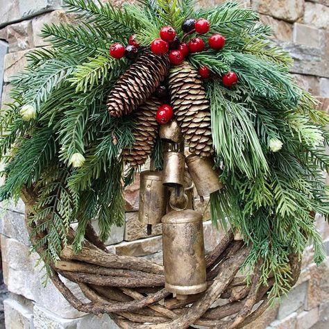 Farmhouse Christmas Wreath, 2021 Boho Wreaths for Front Door, Golden Bells Hang Center Door Wreath, Christmas & Birthday (Farmhouse Christmas Wreath) : Amazon.ca: Home Ski Christmas Decor, Farmhouse Christmas Wreaths, Bell Wreath, Christmas Door Hangings, Outside Christmas Decorations, Front Door Christmas Decorations, Rustic Christmas Wreath, Christmas Front Porch, Christmas Door Wreaths