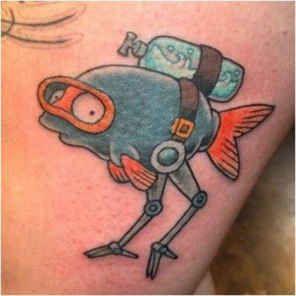 This Fish Out of Water Futurama Tattoo, Fish Out Of Water, Funny Fish, Water Tattoo, Clever Tattoos, Fish Tattoo, Boy Tattoos, Funny Tattoos, Futurama