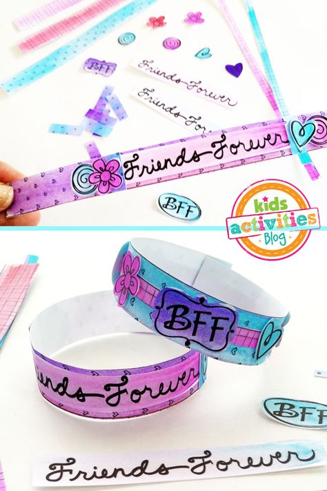 Color and Make BFF Bracelets Printable Bff Gift Ideas, Best Friend Crafts, Paper Bracelets, Friendship Crafts, Diy Bff, Bracelet Template, Paper Bracelet, Bff Gifts Diy, Bff Bracelets