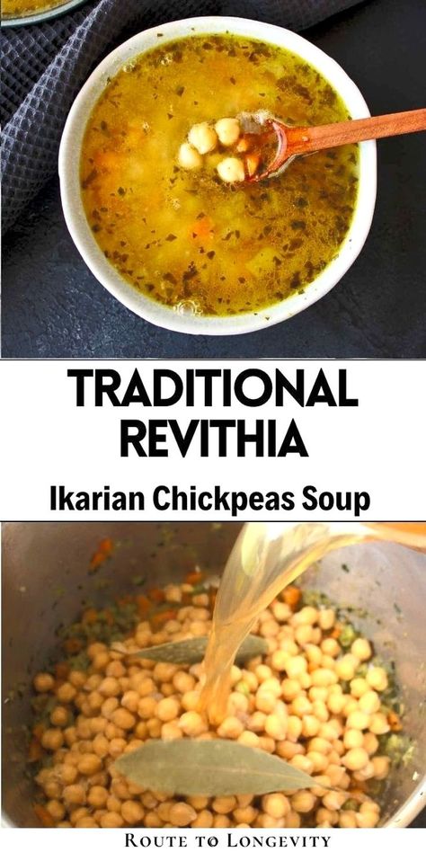 Warm up with this comforting Greek Chickpea Soup with Lemon, also known as Revithia. Packed with protein and fiber, this traditional Mediterranean recipe is naturally vegan and full of flavor. Perfect for cold winter days, Revithia soupa is an easy-to-make, nutritious dish that will keep you satisfied and nourished Greek Chickpea Soup, Greek Soup, Mediterranean Soup, Soup With Lemon, Longevity Recipes, Mediterranean Recipe, Greek Chickpeas, Vegan Greek, Cooking Dried Beans