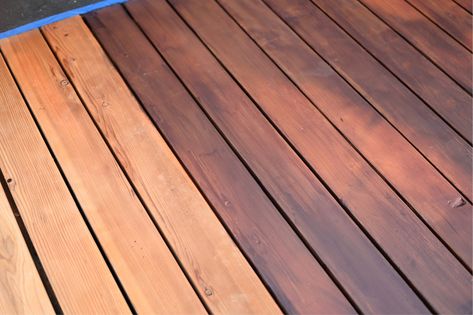 How I Stained Our Deck with Sherwin-Williams - SG Style Redwood Deck Stain, Solid Stain Deck Colors, Sherwin Williams Stain Colors, Solid Stain Deck, Sherwin Williams Deck Stain, Cedar Deck Stain, Staining Wood Furniture, Wood Deck Stain, Deck Paint Colors