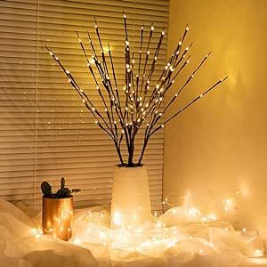 Nordic Living Room Decor, Artificial Tree Branches, Nordic Room, Twig Lights, Led Garland, White Branches, Lighted Branches, Willow Branches, Indoor String Lights