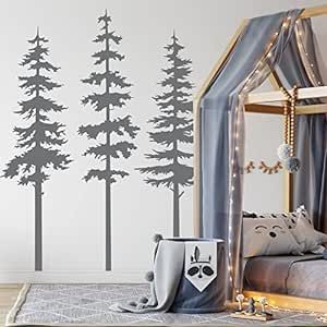 Pine Tree Wall Decor Decals for Kids Room Baby Nursery Room Decor High Tree Wall Stickers Christmas Home Decoration BA754 (Dark Grey, 50inch Tall) Forest Wall Art Kids, Woodland Nursery Decals, Woodland Wall Decals, Forest Wall Decals, Woodland Bedroom, Tree Wall Decals, Forest Wall Decor, Christmas Wall Stickers, Wall Art Forest