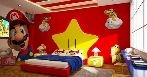 Mario Bedroom Ideas Boys, Mario Room Ideas Boys, Mario Bros Room, Nintendo Room, Super Mario Room, Mario Room, Brothers Room, Superhero Bedroom, Toll Brothers