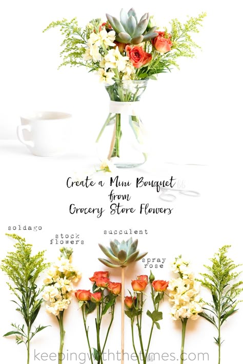 Trader Joe's Flowers Deconstructed - Keeping With The Times Everyday Flower Arrangements, Simple Diy Flower Arrangements, Trader Joe Bouquet, Mixed Flower Arrangements, Flower Recipes Arrangement, Cheap Flower Arrangements, Simple Flower Arrangements, Birthday Flowers Arrangements, Pretty Bouquet