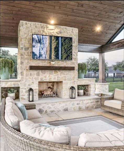 Fireplace Patio, Outdoor Covered Patio, Outdoor Fireplace Patio, Backyard Fireplace, Backyard Pavilion, Dream Life House, Backyard Remodel, Living Modern, Dream House Rooms