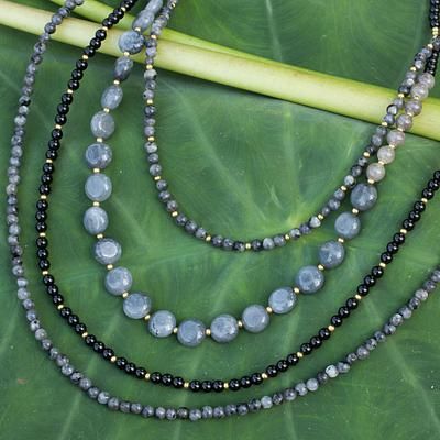 UNICEF Market | Labradorite and Grey Quartz Necklace - Night Falls  $41.99 Novica Jewelry, Grey Quartz, Gemstone Beaded Necklace, Printed Jewelry, Labradorite Beads, Woodworking Ideas, Bead Stringing, Elegant Necklaces, Quartz Necklace