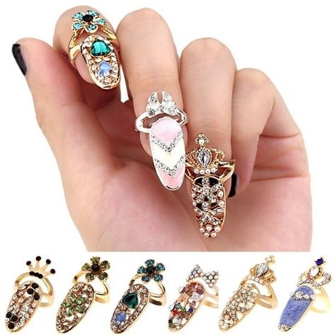 Nail Finger, Crown Nails, Nail Rings, Nail Types, Ring Crown, Finger Nail Art, Crown Flower, Art Ring, Jewellery Rings