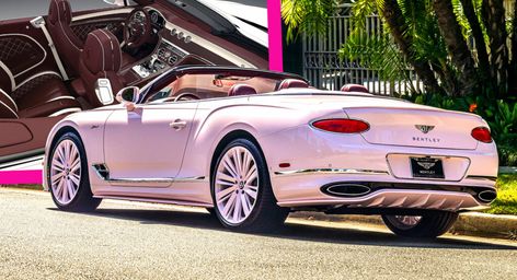 Finished in Jetstream Blue, Sage Green, and Hollywood Blush pink, the pastel Continentals were commissioned from Mulliner. Pink Bentley, Bentley Convertible, Bentley Mulliner, Pink Convertible, Luxury Car Brands, Dream Vehicles, Bentley Car, Blue Sage, Continental Gt