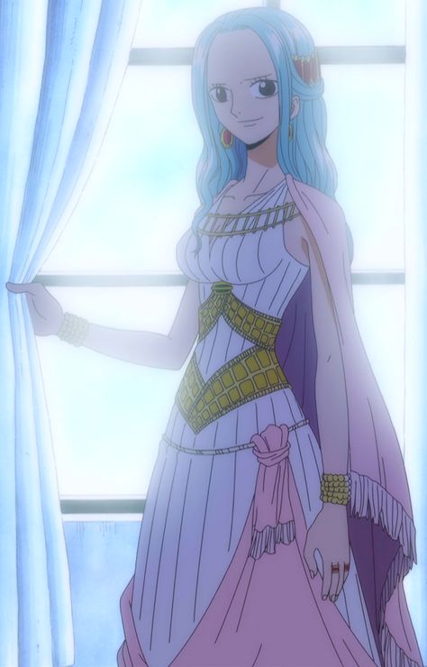 Nefeltari Vivi is the princess of Alabasta. She is the daughter of Nefeltari Cobra and Titi. She was one of the main antagonists of the Reverse Mountain Arc under the Baroque Works codename Miss Wednesday, but she ended up traveling with the Straw Hat Pirates for most of the Alabasta Saga after revealing herself to be a spy plotting against Baroque Works. She has not been featured in the main story since the Straw Hats left Alabasta but has occasionally been shown to be keeping track of... Miss Wednesday One Piece, Princess Vivi One Piece, One Piece Vivi, One Piece Princess, Princess Vivi, Vivi One Piece, Vivi Nefertari, Nefertari Vivi, One Piece Cosplay