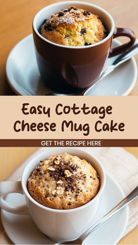 Indulge in a guilt-free treat with this delicious cottage cheese mug cake recipe. Made in minutes, this fluffy and moist cake is the perfect healthy dessert option. Packed with protein from cottage cheese, it's a satisfying snack that won't derail your diet. Treat yourself to a warm and comforting mug cake experience without any of the guilt. Try making this easy recipe today for a quick and wholesome dessert fix!  Ingredients 1/2 cup of cottage cheese 1/4 cup of oats 1 egg 1 tablespoon of honey Protein Powder Egg White Mug Cake, Keto Breakfast Mug Cake, Low Calorie Cake In A Mug, Cheesecake With Cottage Cheese Recipe, Honey Dessert Recipes Healthy, Cottage Cheese Lava Cake Microwave, Airfryer Mug Cake Recipes, Cottage Cheese Icing Recipe, Healthy Protein Cake Recipes