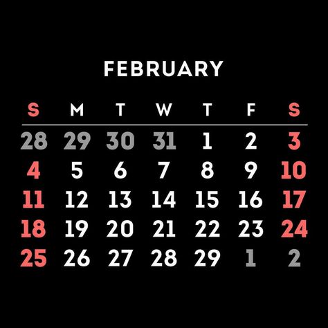 February 2024 month calendar. Vector illustration. February Month, February Calendar, Calendar Vector, Month Calendar, Calendar Wallpaper, Calendar 2024, Black Wallpaper, Vector Art, Vector Free