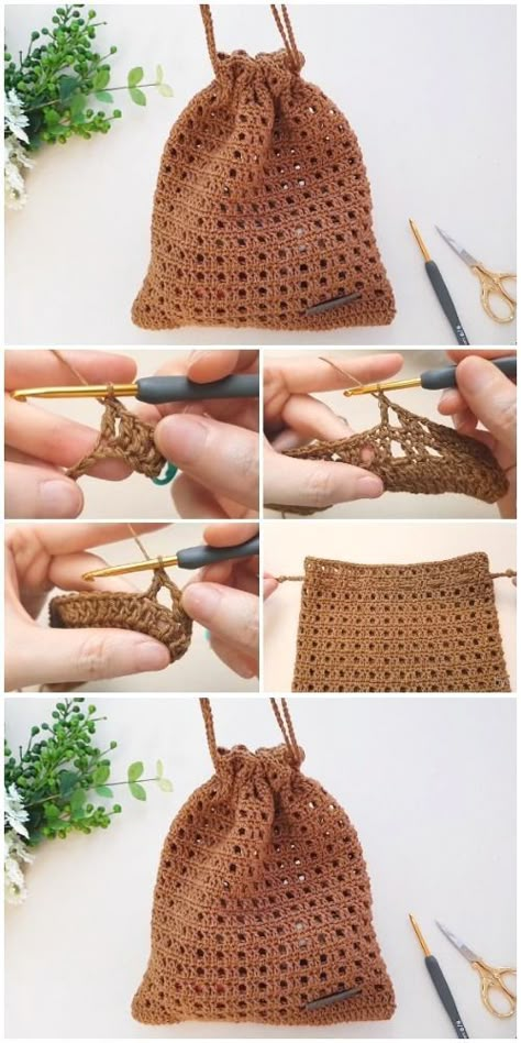 Learn to crochet easy net pouch. The most useful, trendy and popular piece that you find in the net pouch bags sort. Read More.. Designs Aesthetic, Tote Crochet, Crochet Drawstring, Quick Projects, Crocheted Bags, Pouch Bags, Crochet Easy, Mode Crochet, Crochet Pouch