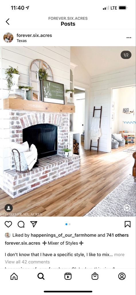 Brick Shiplap Fireplace, Shiplap Over Brick Fireplace, Fireplace Mantels Decor, Brick Fireplace Mantles, Bay Living Room, Brick And Shiplap, Fireplace Styles, Mantle Wreath, Living Room Moodboard