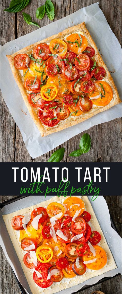 Easy Tomato Tart, Tomato Tart Recipe, Caramelised Onion Tart, Onion Tart, Puff Pastry Tart, Tomato Tart, Pastry Tart, Puff Pastry Recipes, Heirloom Tomatoes