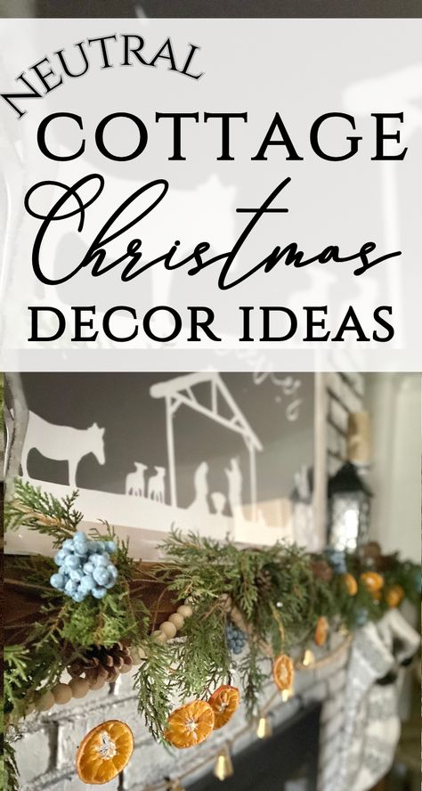 Looking for cozy Christmas decor? Take a look through cottage Christmas decorating ideas in neutral farmhouse style! Many DIY Christmas decorations for home - lots that easily translate to winter home decor! Check out easy rustic Christmas inspiration! Don't miss these holiday decor ideas - budget friendly decor for Christmas! Cottage Holiday Decor, Rustic Neutral Christmas Decor, Cottage Christmas Decor Ideas, Cottage Christmas Aesthetic, Modern Rustic Christmas Decor, Christmas Cottage Decor, Rustic Farmhouse Christmas Decor Ideas, English Cottage Christmas, Cottage Christmas Decorating