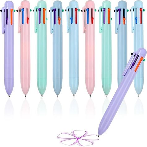 6 in 1 Coloured Pen: Each multicolor pen offers 6 ink colors (black, blue, red, green, orange, and purple) giving you the freedom to modify colors at your use them. These multicolor pens come in a total of 10 multi-colored pens with 5 case colors (dark blue, light blue, green, pink, and purple) 2 of each color. The pens measure 5.7 inches in length and 0.6 inches in width. Smooth writing: Our multicolor pen produce a thick and solid line without smudging or bleeding, the perfect combination of c Multicolor Pen, Home School Supplies, Student Essentials, Multi Color Pen, Dream Bag, Color Pen, Party Favors For Kids Birthday, Multi Pen, Classroom Gifts