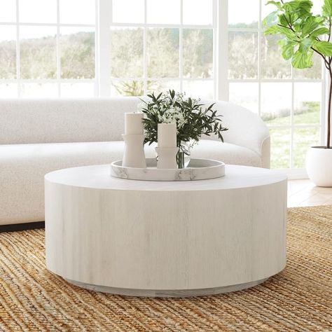 Layne 42" Round Coffee Table by Kosas Home - Bed Bath & Beyond - 39459939 Round Drum Coffee Table, Coffee Table With Casters, Natural Coffee Table, Drum Coffee Table, Organic Wood, Coffee Table White, Coffee Table Wayfair, Modern Furniture Living Room, Living Room Coffee Table