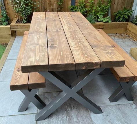 Wooden Outdoor Table, Dining Table Bench, Reclaimed Dining Table, Wooden Garden Table, Unique Dining Tables, Table And Bench Set, Outdoor Tables And Chairs, Table Bench, Made Furniture