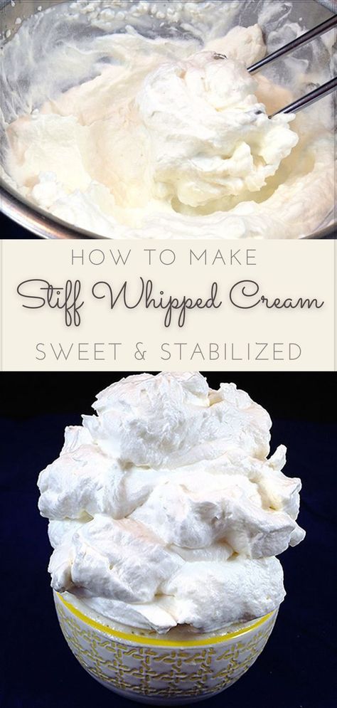 Whether you need something else to go with that Blueberry Pound Cake or for a classic Brownie Parfait, this Stiff Whipped Cream Recipe and How-To guide is PERFECT for all of your creamy needs! Stiff Whipped Cream, Brownie Parfait, Whipped Topping Recipe, Stabilized Whipped Cream Frosting, Perfect Whipped Cream, Whipped Cream Desserts, Blueberry Pound Cake, Whipped Cream Recipe, Stabilized Whipped Cream