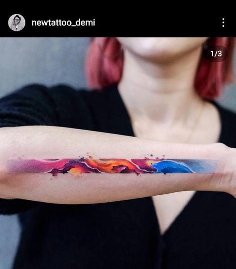 Abstract watercolor tattoo frame arm Abstract Watercolor Tattoo, Unique Animal Tattoos, Stripe Tattoo, Watercolor Tattoo Sleeve, Side Arm Tattoos, Watercolor Tattoo Ideas, Abstract Art Tattoo, Abstract Tattoo Designs, Framed Tattoo