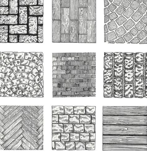 Texture Sketch Architecture, Different Textures Drawing, Texture Art Drawing, Wood Texture Drawing, Textures To Draw, Urban Design Sketch, Texture Drawing Ideas, Wall Sketch, Textures Drawing