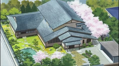 Traditional Japanese House Anime, Anime Japanese House, Traditional Japanese House Plans, Japanese Mansion, Anime Houses, Anime House, Japanese Style House, Traditional Japanese House, Anime Places