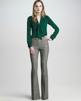 Gap fall 2012. love the green Look Office, Houndstooth Pants, Fashion Office, Work Chic, Jersey Skirt, Elegante Casual, Stylish Work Outfits, Black Jersey, Amazing Outfits