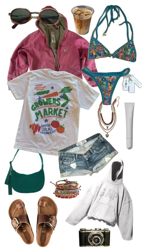 Beachy outfit Outdoorsy Girl Style, Hawaii Outfits Aesthetic, Beachy Aesthetic Outfits, Granola Outfits Summer, Beachy Outfits Aesthetic, Beach Outer Banks, Thrifting Outfits, Church Camp Packing, Obx Fits