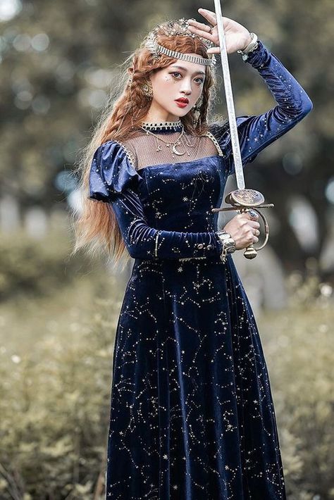 🧿 Dress One Piece, Night High, Long Sleeves Dress, Royal Dresses, Fantasy Gowns, Sleeves Dress, Fantasy Dress, Star Dress, Costume Outfits