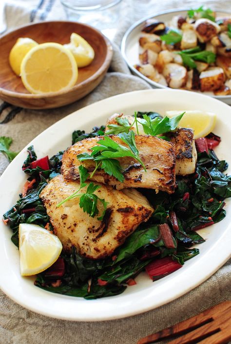 Seared Cod with Swiss Chard and Roasted Turnips / Bev Cooks Seared Cod, Roasted Turnips, Bev Cooks, Southern Comfort Recipes, Swiss Chard Recipes, Chard Recipes, The Sound Of Music, Turnips, Food O