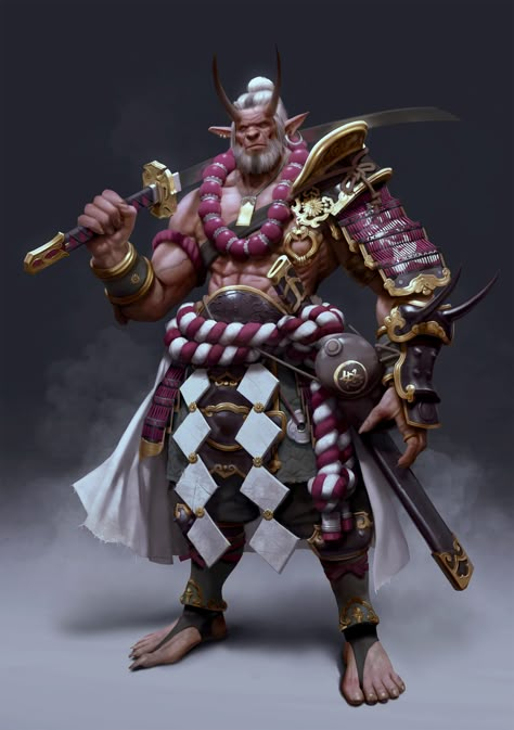 ArtStation - ONI smurai Oni Dnd Art, Oni Swordsman, Dnd Samurai Character Design, Oni Concept Art, Tiefling Samurai, Oni Character Art, Oni Character Design, Oni Character, Oni Warrior