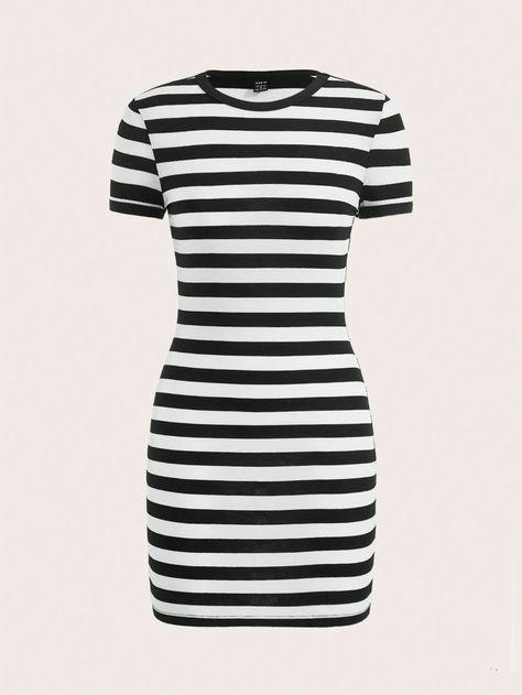 SHEIN EZwear Striped Print Bodycon DressI discovered amazing products on SHEIN.com, come check them out! Black And White Style, Printed Bodycon Dress, Black And White Colour, White Casual, White Style, Beautiful Fashion, Stripe Print, Dress P, Dresses Xs