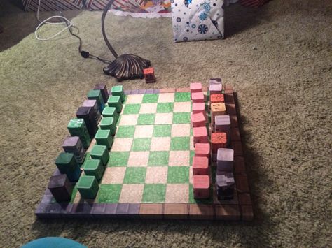 For Christmas I made my brother a wooden Minecraft chess board :) 11th Birthday, Winter Party, Minecraft Ideas, My Brother, Chess Board, Chess, Wooden Toys, Picnic Blanket, Minecraft