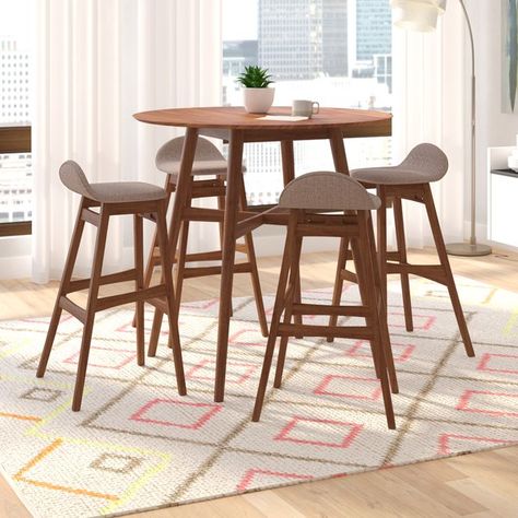 Langley Street Conquistador 5 Piece 40.75" Pub Table Set & Reviews | Wayfair Counter High Dining Table Set, Counter Height Round Table, Round Dining Table Small Space, High Table And Chairs, High Top Dining Table, Pub Table And Chairs, Pub Dining Set, Counter Height Pub Table, Breakfast Nook Dining Set