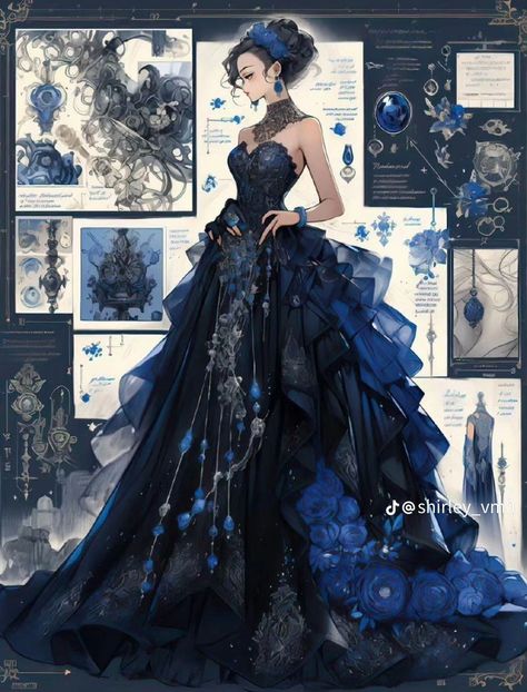 Fantasy Dresses Blue, Blue Royal Dress Aesthetic, Royal Dresses Queens Fantasy, Fantasy Dress Queens, Blue Fantasy Dress, Aquatic Aesthetic, Vestidos Anime, Dreamy Gowns, Be With Me