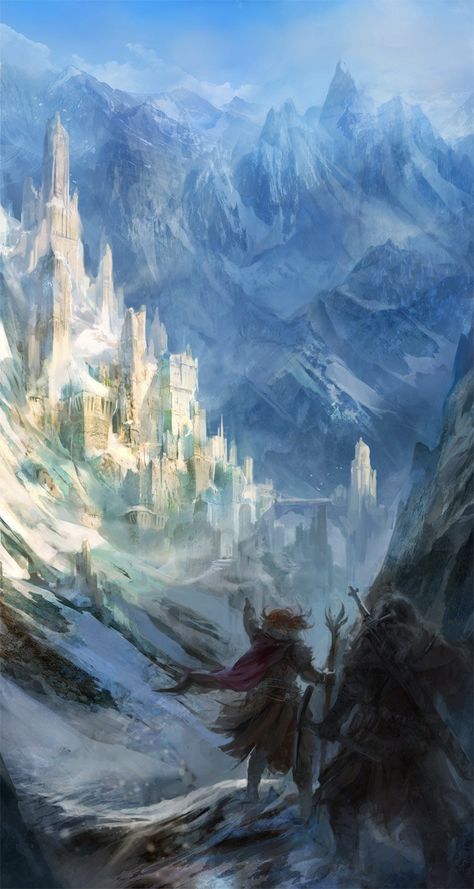 Fantasy Literature, Mountain City, Fantasy City, Fantasy Castle, Fantasy Setting, Fantasy Places, Fantasy Art Landscapes, Mountain Art, Environment Concept Art