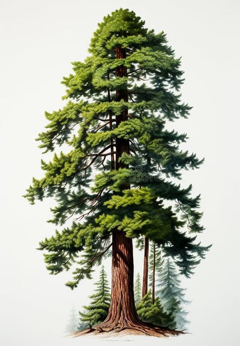 Giant sequoia, big mahogany, symbol of USA - AI generated image stock photography Big Tree Illustration, Tree Scientific Illustration, Sequoia Tree Painting, Sequoia Tree Illustration, Sequoia Painting, Giant Sequoia Tree Drawing, Fog Painting, Enchanted Forest Quinceanera Theme, Enchanted Forest Quinceanera