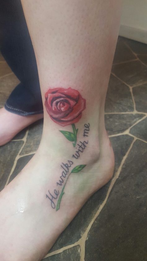 In The Garden Hymn Tattoo, Hymn Tattoo, He Walks With Me Tattoo, In The Garden Hymn, He Walks With Me, Tattoo Christian, Quote Tattoos Girls, Chest Ideas, Christian Tattoo