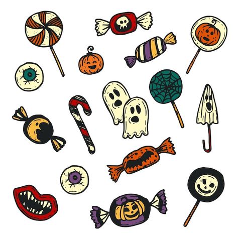 Halloween Candy Drawing, Candy Doodles, Candy Drawing, Halloween Journal, Candy Collection, Halloween Graphics, Hand Painted Candles, Painted Candles, Print Inspiration