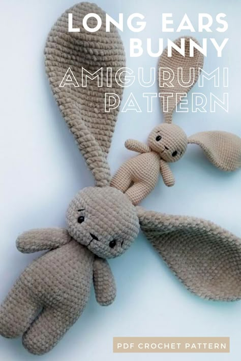 Big Crochet Bunny Pattern Free, Amigurumi Long Ear Bunny, Long Eared Bunny Crochet, Floppy Ear Crochet Bunny, Long Ear Bunny Amigurumi Free Pattern, Crochet Bunny Long Ears, Crochet Long Eared Bunny Pattern Free, Crochet Stuffed Bunny Free Patterns, Chunky Bunny Crochet Pattern Free