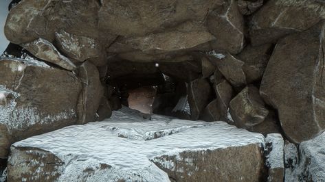 Cave in snow, TwoSoulsEnergy Studio on ArtStation at https://www.artstation.com/artwork/ZX96X Ice Cave Aesthetic, Snow Planet, Jake Cooper, Snow Cave, Dark Deck, Warrior Cats Clans, Ice Planet, Cave Entrance, Environment Reference