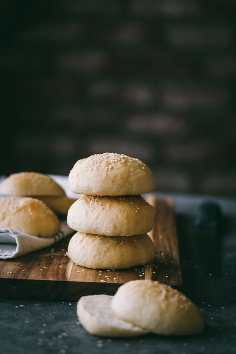 Eggless Burger Buns - EASY (buttery milk buns) - Playful Cooking Milk Buns, Homemade Burger Buns, Milk Bun, Homemade Burger, Recipes Bread, Eggless Baking, Homemade Burgers, Bread Serving, Bread Bun