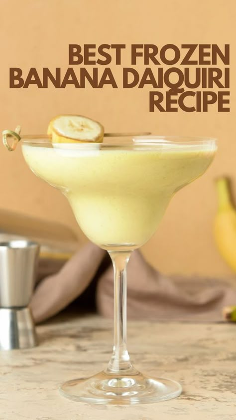 Indulge in tropical bliss with our best frozen banana daiquiri recipe. Whether you're hosting a summer soiree or simply unwinding, our guide will help you master the art of crafting this refreshing libation. #FrozenBananaDaiquiri #CocktailRecipes Banana Drinks Alcohol Cocktails, Banana Daquiri Recipe Frozen, Frozen Orange Dreamsicle Cocktail, Banana Daiquiri Recipe, Banana Margarita Recipe, Drinks With Banana, Daiquiri Recipe Frozen, Miami Vice Drink Recipe, Frozen Banana Daiquiri Recipe