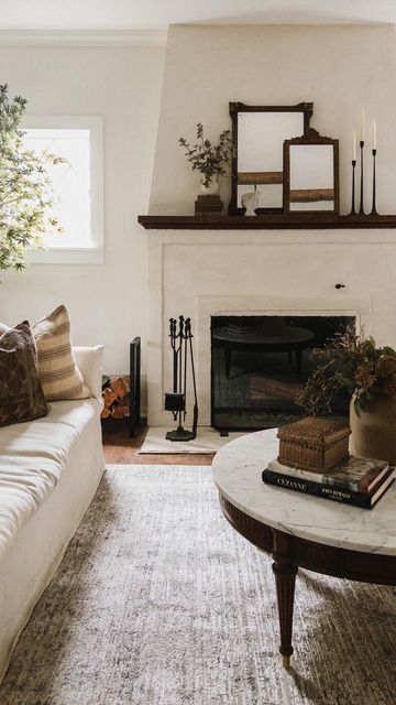 Living Room Fireplace With Mantle, Cottage Home Fireplace, Small Tv Wall With Fireplace, Small Windows By Fireplace, Craftsman House Fireplace, Small Cottage Fireplace, Fireplace Art Deco, Cozy Cottage Living Room With Fireplace, 1930 Fireplace Makeover