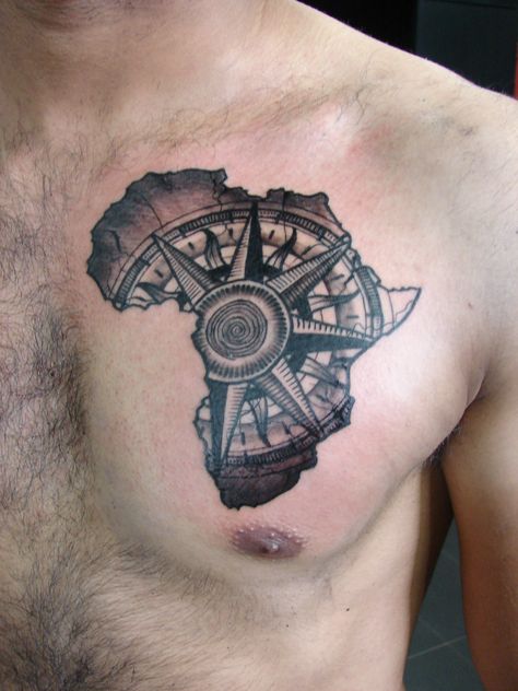 Compass embedded in Africa tattoo, client's reference. #africatattoos #compasstattoos Africa Compass Tattoo, West Africa Tattoo, Africa Tattoos Men, Map Of Africa Tattoo, African Map Tattoo, Africa Map Tattoo, Henna Men, Africa Tattoo, Symbols Tattoos