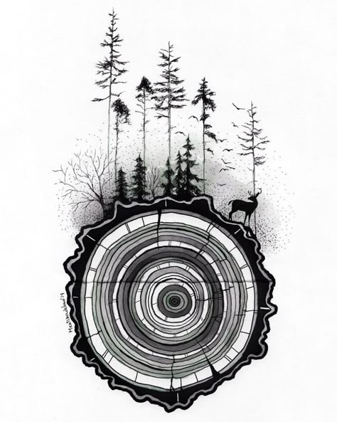 Tree Ring Tattoo, Forest Tattoo Design, Marble Tattoo, Holiday Tattoos, University Portfolio, Natur Tattoo Arm, Ignorant Tattoo, Ring Tattoo Designs, Forest Tattoo