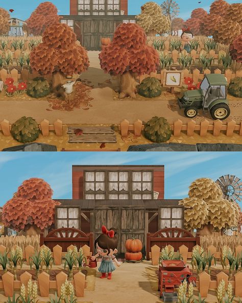 Cozy Monday on the farm 🍂🚜🌾 Thank you @acnhtreasureisland Animal crossing new horizons ACNH Nintendo switch wholesome gaming cozy design fall autumn cottagecore island idea inspiration aesthetic cosy decor build inspo game photography cute villagers small town vibes happy friendship towncore farm #cozyvibes #harvestseason #acnh #acnhfarm #animalcrossing Acnh Four Seasons Island, Acnh Homestead, Fall Animal Crossing Villagers, Acnh Culdesac Ideas, Fallcore Acnh, Towncore Acnh, Achn Ideas, Acnh Farmcore, Acnh Autumn