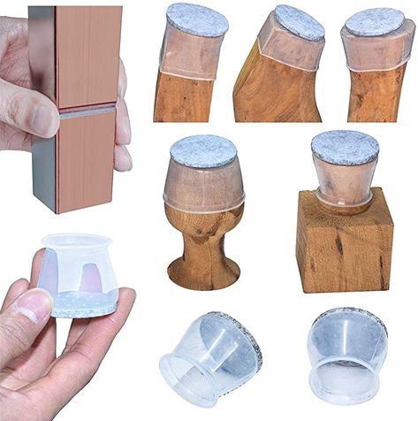 aneaseit 1-1/2 inch Felt Bottom Soft Silicone Chair Leg Covers, 16 PCS High Clear Medium. - - Amazon.com Chair Socks, Chair Leg Covers, Clear Chairs, Dark Wood Furniture, Chair Leg Floor Protectors, Stool Covers, Moving Furniture, Furniture Feet, Small Chair